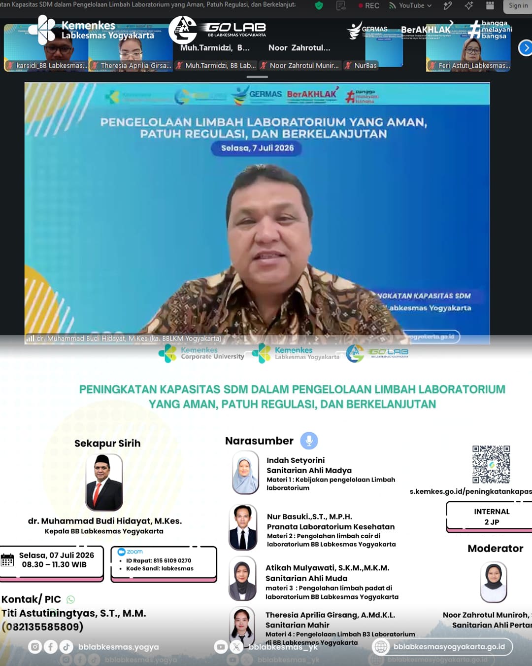 BB Labkesmas Yogyakarta Selenggarakan Webinar Internal "Peningkatan Kapasitas SDM dalam Pengelolaan Limbah Laboratorium yang Aman, Patuh Regulasi, dan Berkelanjutan"
